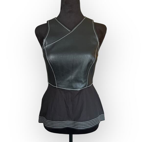 BCBGMaxAzria Tops - BCBGMAXAZRIA Women's Luella Black Faux Leather Peplum Top Size XXS - NWT